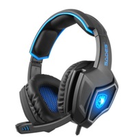 Usb Wired Adjustable Gaming Headphone With Breathing Light and Hidden Microphone and 1 To 2 3.5Mm Audio(Black Blue)
