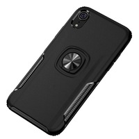 Shockproof Car Magnetic Case With 360 Degree Gold Armor Ring For Iphone Xr (Black)