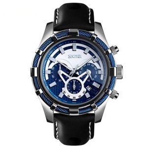 Sports Luxury Leather Strap Luminous Waterproof Men Quartz Watch Black Blue Colour