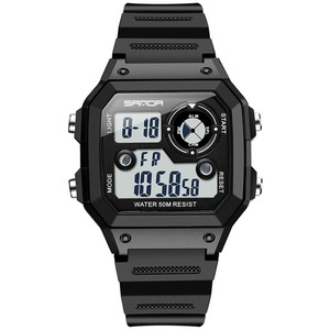 Waterproof Alarm Night Light Male Student Watch Simple Fashion Sports Watch(Black White)