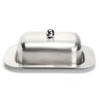 Stainless Steel Butter Cheese Dish Serving Tray Storage Container With Handle Lid