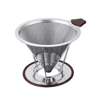 Stainless Steel Coffee Filter Double-Layer Reusable Screen Funnel With Non-Slip Cup Stand