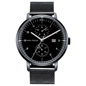 Stainless Steel Men Business Style Working Dials Quartz Watch Black Colour