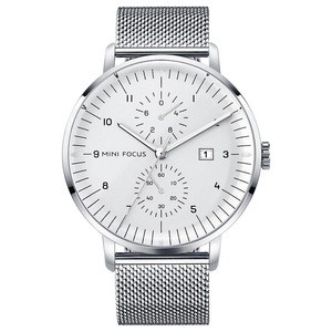 Stainless Steel Men Business Style Working Dials Quartz Watch Silver White Colour