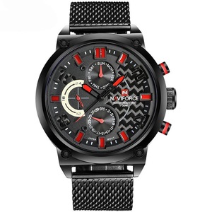 Stainless Steel Strap Quartz Watch Waterproof Week Display Men Red Colour