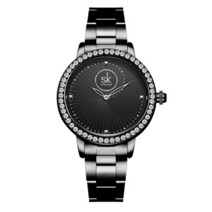 Steel Fashion Women Crystal Case Simple Needle Ladies Dress Quartz Watch