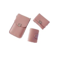 Three-Piece Women Pu Leather Transparent Pouch Card Holder Shoulder Bag Wallet Storage Pouch