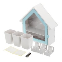 Toothbrush Holder Wall Mount Bathroom Suction Cup Set Toothpaste Kitchen Storage Rack Blue