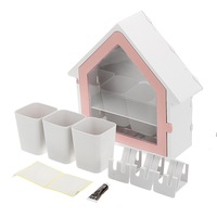 Toothbrush Holder Wall Mount Bathroom Suction Cup Set Toothpaste Kitchen Storage Rack Pink