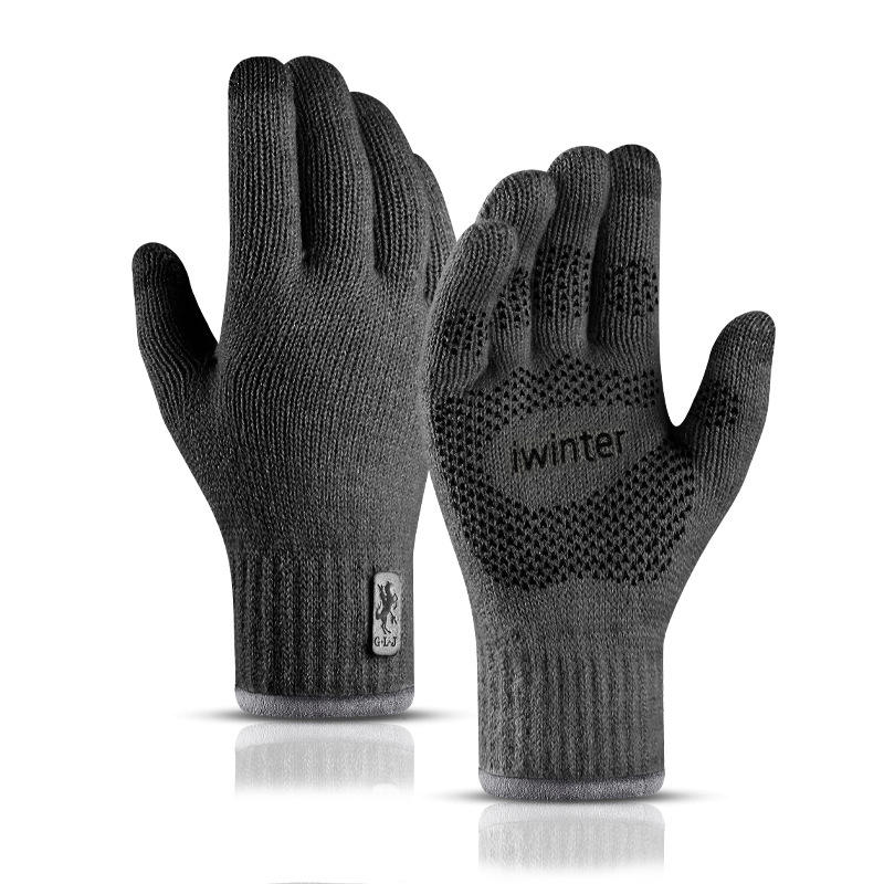 Touch Screen Gloves Outdoor Sports Knitted Autumn Winter Warm Non-Slip Mountain Biking Dark-Gray Colour