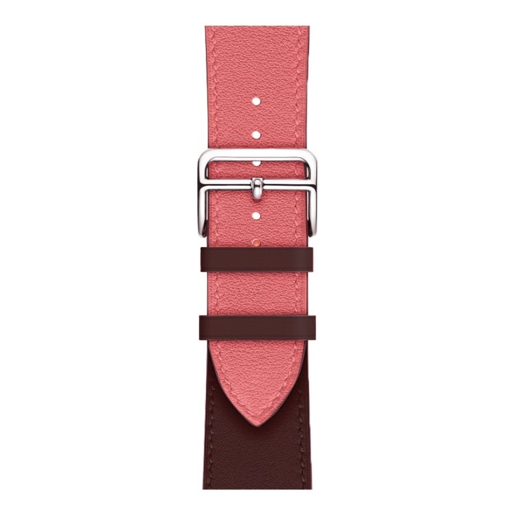 Two Color Single Loop Leather Wrist Strap Watchband for Apple Watch Series 3 & 2 & 1 38mm Color:Pink+Wine Red