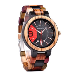 Unique Design Auto Date Display Wooden Quartz Watch