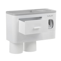 Wall Mount Adsorption Toothbrush Holder Inverted Cups With Toothpaste Squeezer Gray Colour