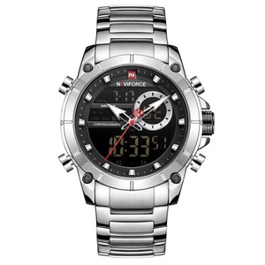 Waterproof Alarm Business Style Dual Display Wristwatch Full Steel Quartz Watch Silver Colour
