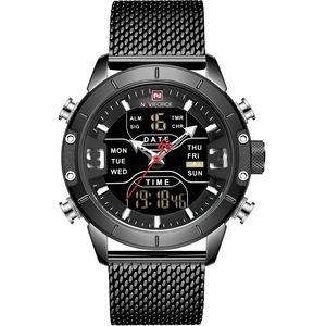 Waterproof Dual Display Wristwatch Calendar Full Steel Business Men Digital Watch Black Colour