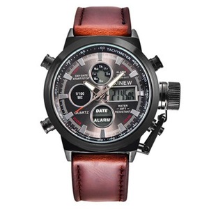 Waterproof Led Dual Display Watch Alarm Luminous Display Digital Watches Brown Black Colour
