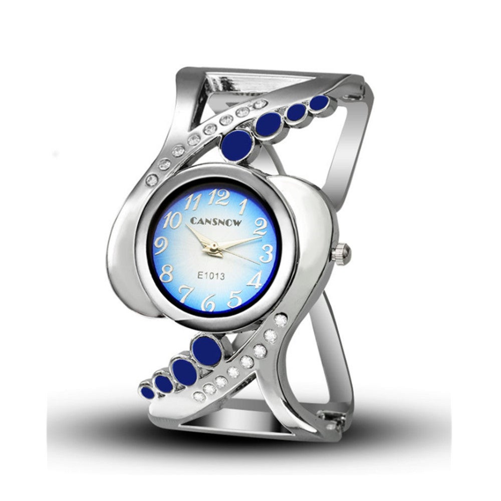 Women Bangle Wristwatch Quartz Crystal Rhinestone Watch(Blue)
