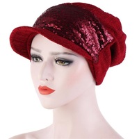 Women Breathable Wild Empty Top Hat Sequined Turban Hat