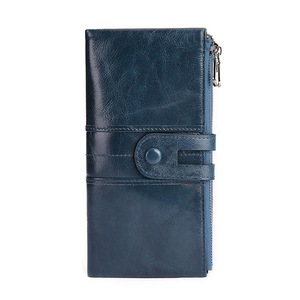 Women Genuine Leather Rfid Antimagnetic Long Wallet Phone Bag Blue