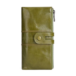 Women Genuine Leather Rfid Antimagnetic Long Wallet Phone Bag Green