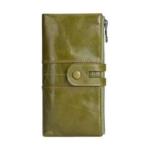 Women Genuine Leather Rfid Antimagnetic Long Wallet Phone Bag Green