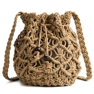Women Hollow Woven Crossbody Bag Travel Beach Bucket Bag