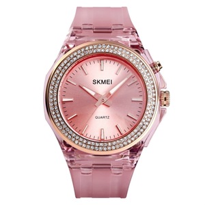 Women Led Light Transparent Waterproof Watch Inlaid With Water Drill(Pink)