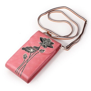 Women Microfiber Hand Painted 6 Card Slot National Phone Bag Crossbody Bag Pink