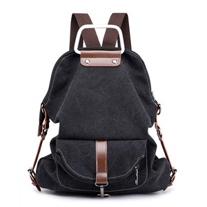 Women Multi-Functional Casual Messenger Bag Canvas Backpack Black Colour