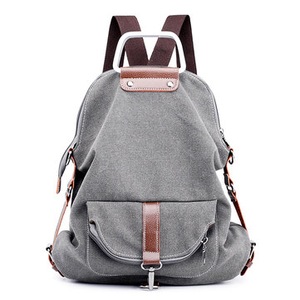 Women Multi-Functional Casual Messenger Bag Canvas Backpack Light Gray Colour