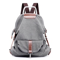 Women Multi-Functional Casual Messenger Bag Canvas Backpack Light Gray Colour
