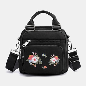 Women Nylon Fashion Embroidered Crossbody Bag Handbag Black