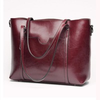 Women Oil Pu Leather Tote Handbag Casual Front Pockets Shoulder Bag Crossbody Bags