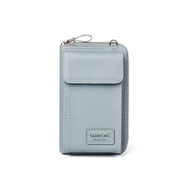 Women Solid Faux Leather 4 Card Slot Card Phone Pack Leisure Crossbody Bag Blue Colour