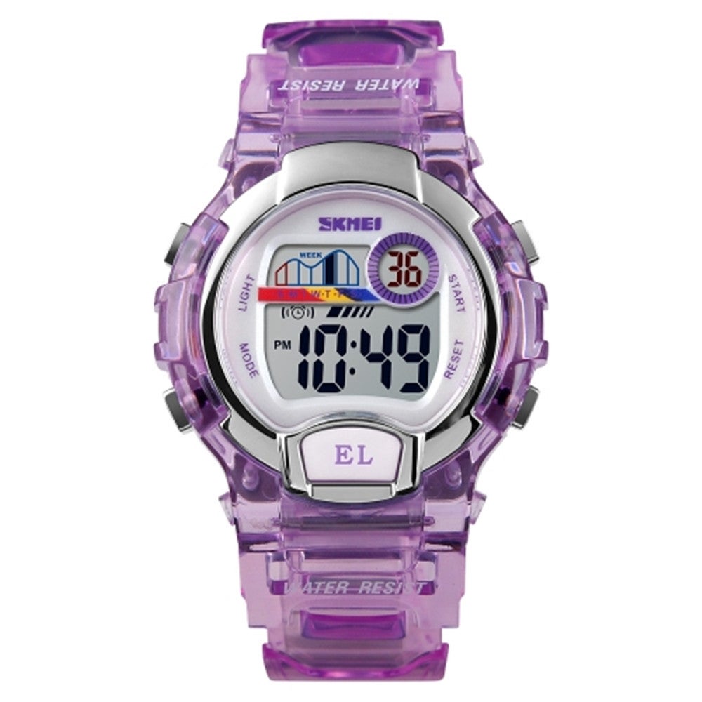 Women Transparent Digital Watch 50m Waterproof Sports Watch with LED Light(Purple)