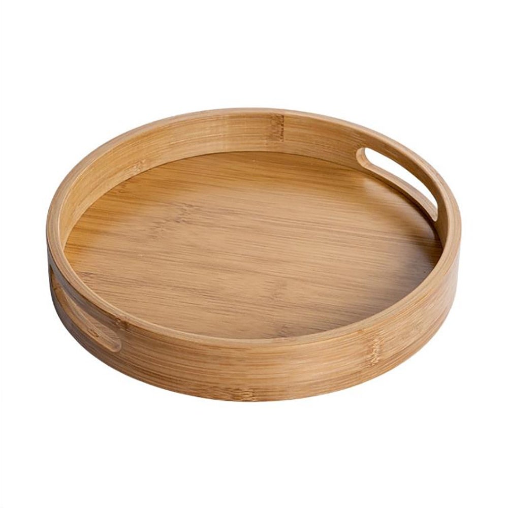 Wooden Round Serving Tray Wood Plate Tea Food Dishe Drink Platter Food Plate Dinner Beef Steak Fruit Snack Tray