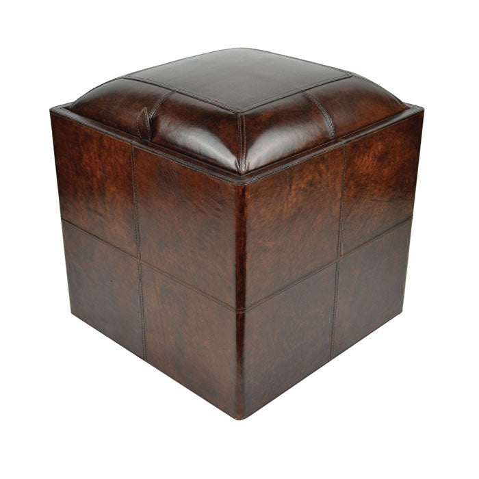 Nores Leather Ottoman with Storage - Dark Brown