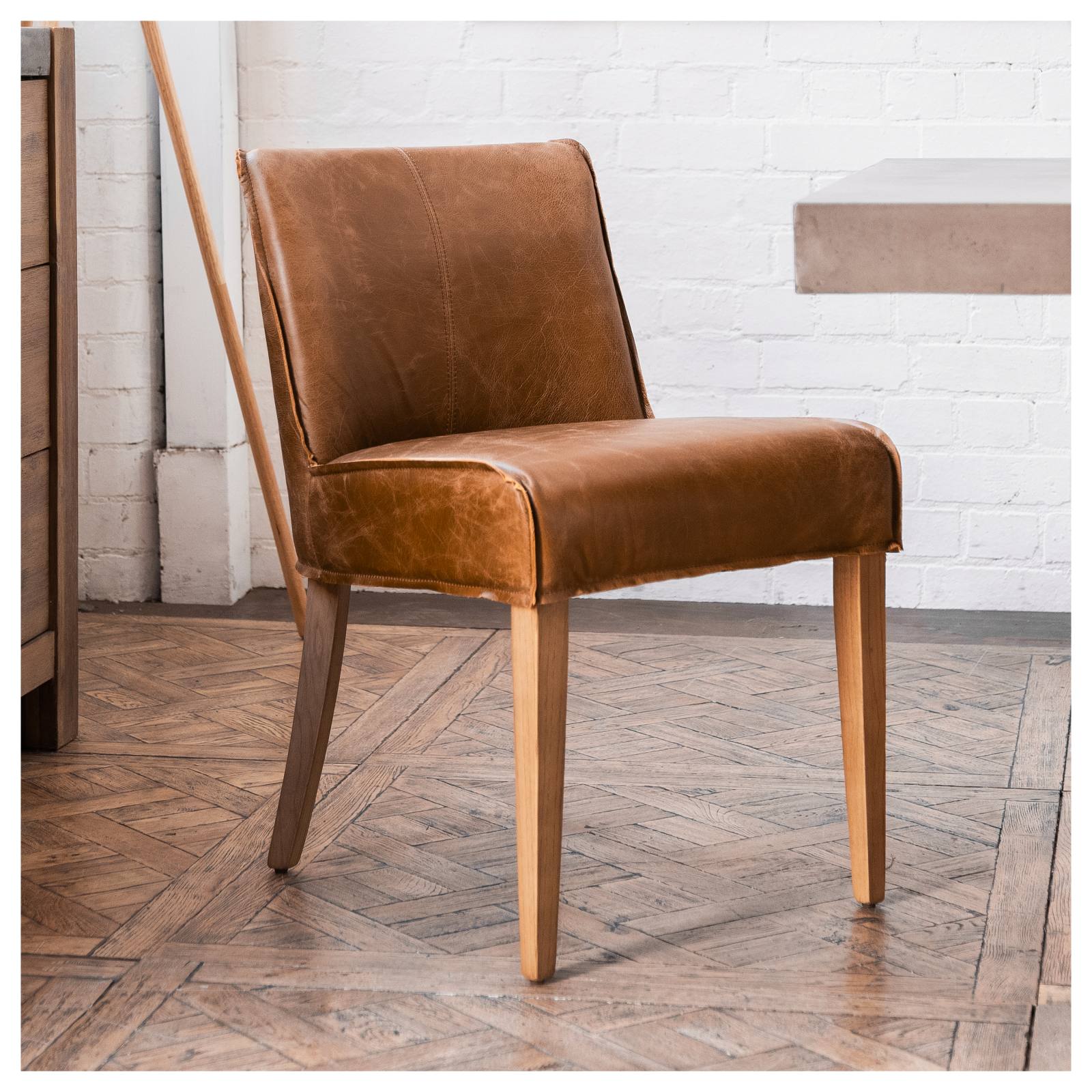 Ambra Dining Chair Brown Leather & Oak