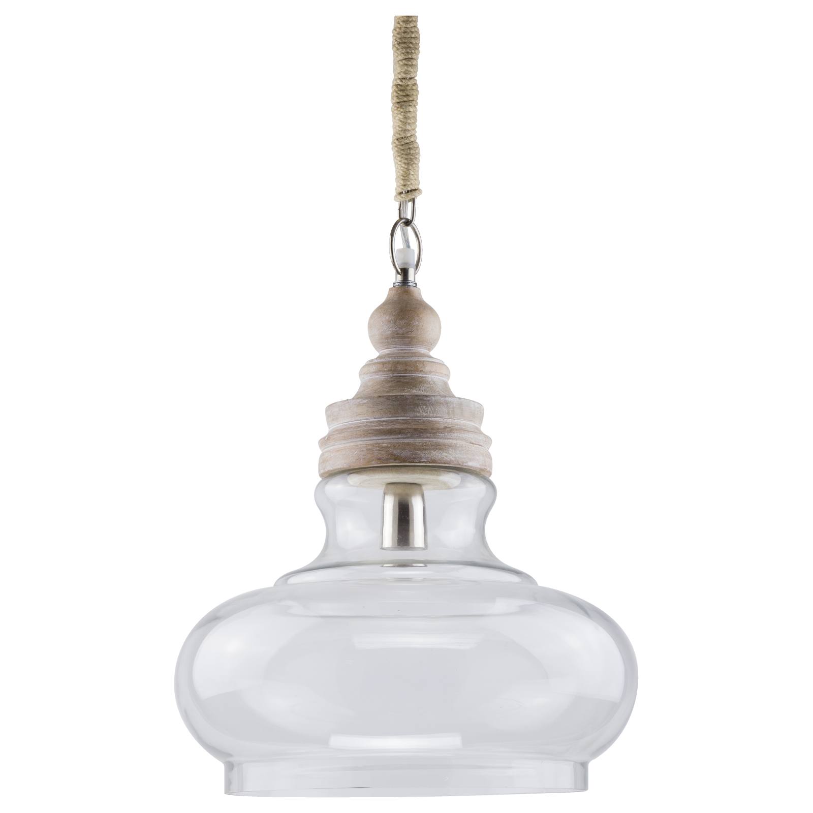 Buy Franz Clear Glass &amp; Wood Pendant Light, White Washed Wood &amp; Glass ...