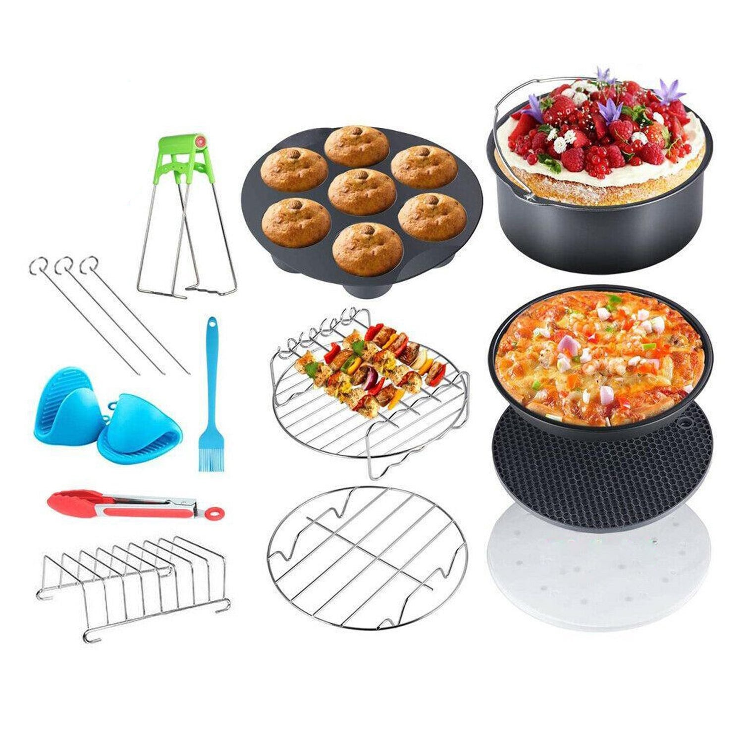 129 PCS 8" Air Fryer Frying Cage Dish Baking Pan Rack Pizza Tray Pot Accessories