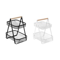 2 Tiers Mesh Bench Top Stand Wooden Handle