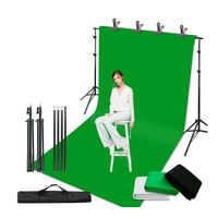 Chroma Key Green Screen Black White Background Stand Kit - 2X3M