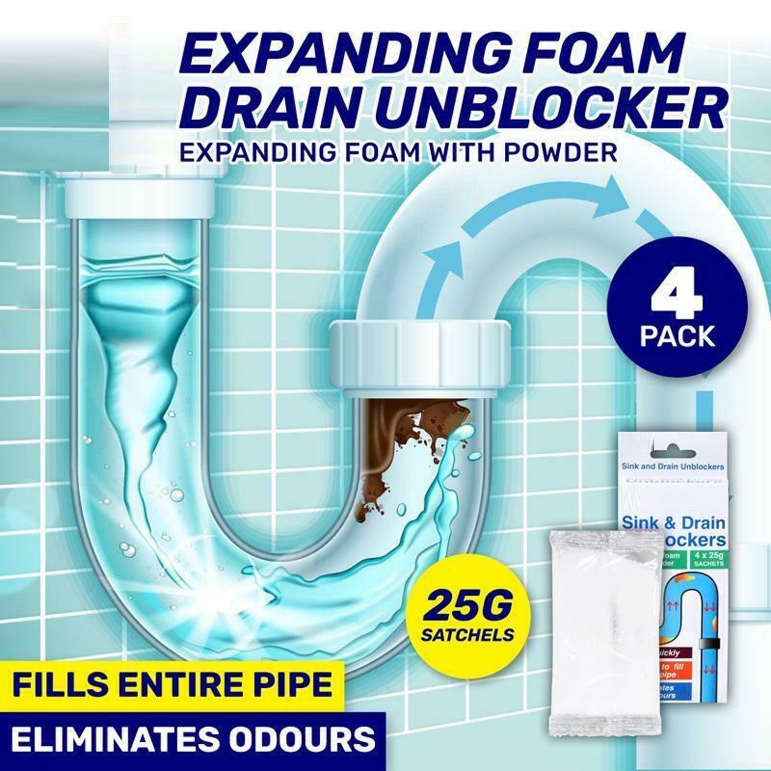 Sink and Drain Unblocker Powerful Cleaner Agent for Bathroom 4x25g 