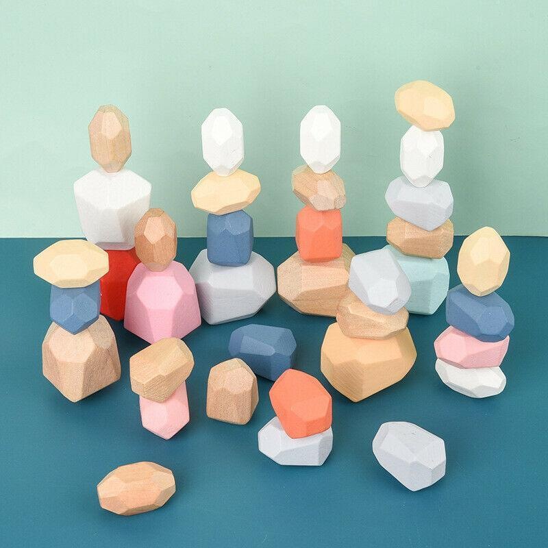 Buy Baby Educational Geometric Wood Stone Creative Stacking Balancing ...