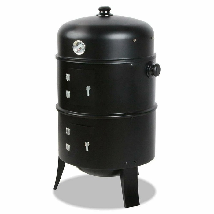 Outdoor BBQ Grill Smoker Portable Charcoal Roaster 3in1 Thermometer