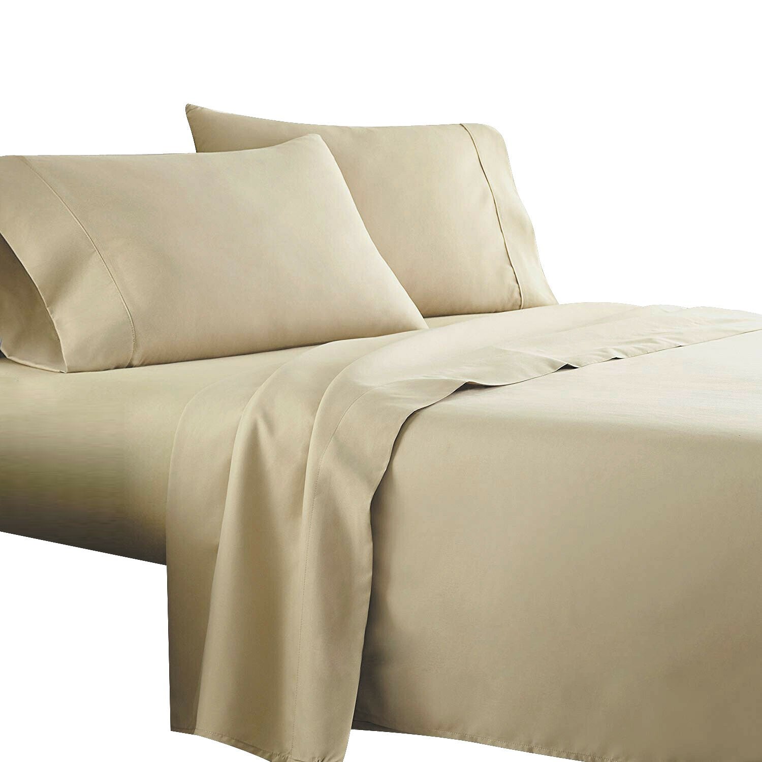 Cream 4pcs Flat Fitted Sheet Set Pillowcase 5 Size -1000TC