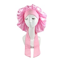 Silk Satin Elastic Sleeping Hair Bonnet - Pink