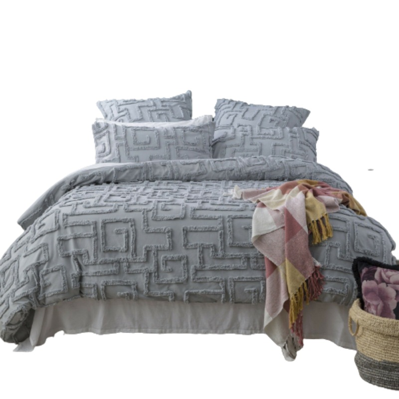 Buy Silver Vintage Washed Cotton Chenille Quilt Cover Set MyDeal