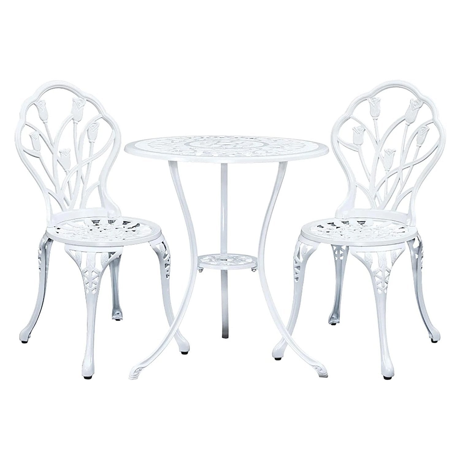 3PC Outdoor Aluminium Bistro Table Chairs Garden Patio - White