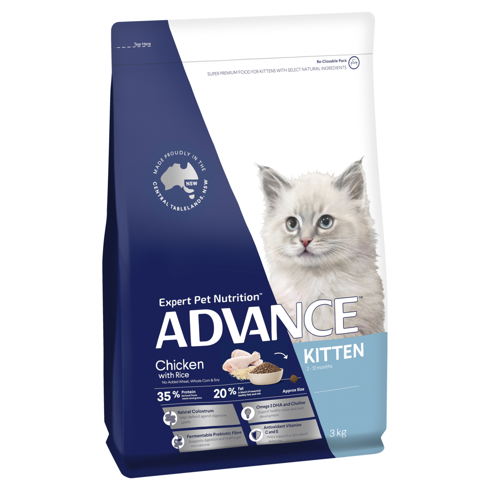 Advance Kitten 2-12 Months Dry Cat Food Chicken w/ Rice - 2 Sizes